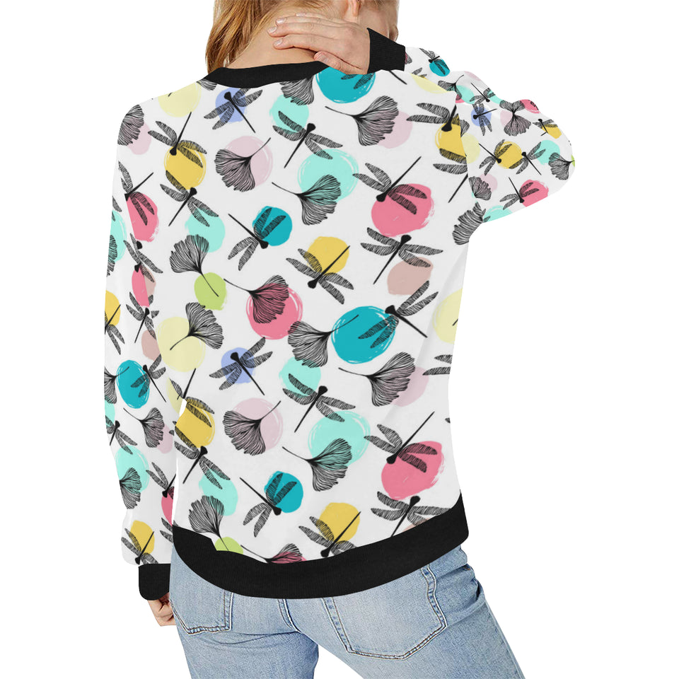 Dragonflies ginkgo leaves pattern Women's Crew Neck Sweatshirt