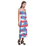 American football ball star stripes pattern V-Neck Open Fork Long Dress