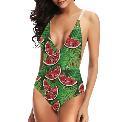 Watermelons tropical palm leaves pattern backgroun Women's One-Piece Swimsuit