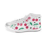 cherry pattern white background Women's High Top Canvas Shoes White