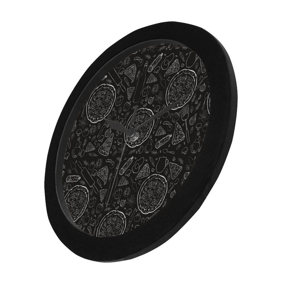 Pizza pattern Elegant Black Wall Clock