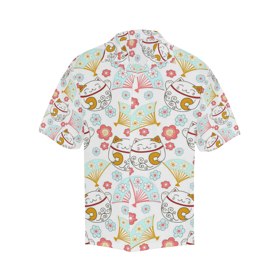 Maneki neko cat fan sakura Men's All Over Print Hawaiian Shirt
