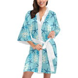 Blue starfish coral reef pattern Women's Short Kimono Robe