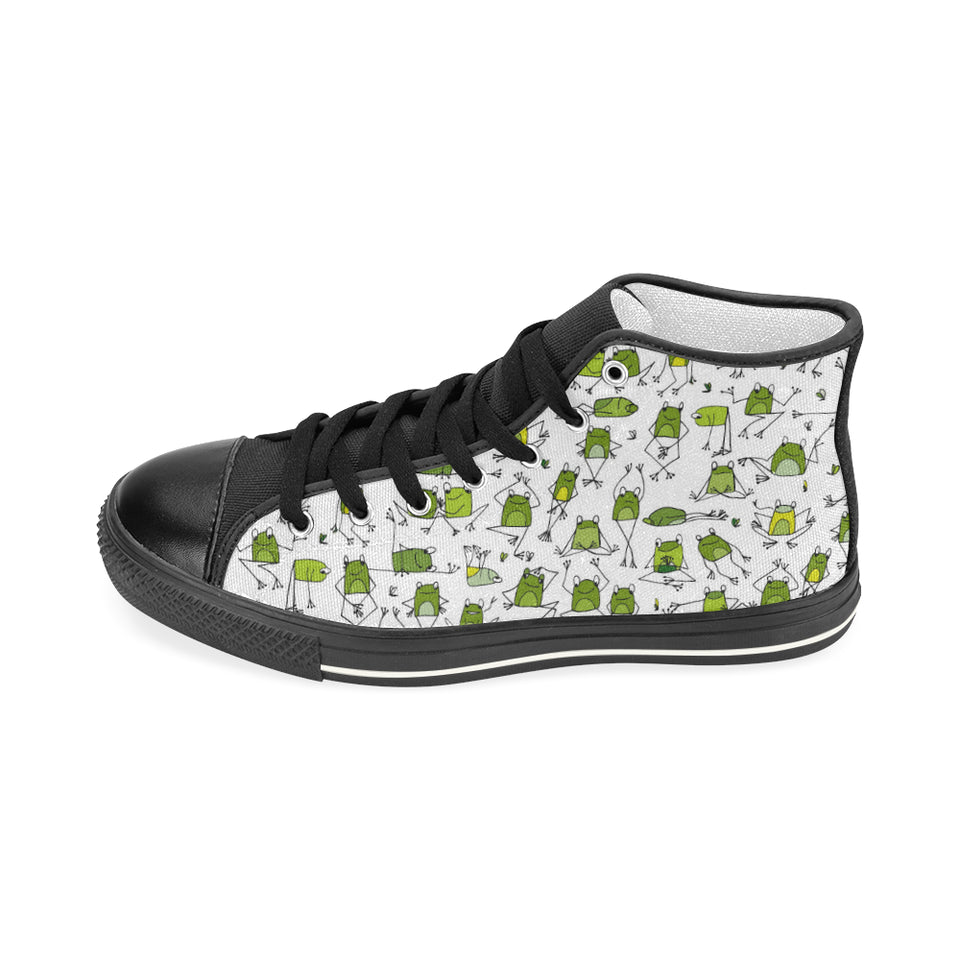 Sketch funny frog pattern Women's High Top Canvas Shoes Black