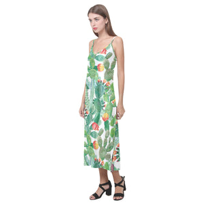 Cactus design pattern copy V-Neck Open Fork Long Dress