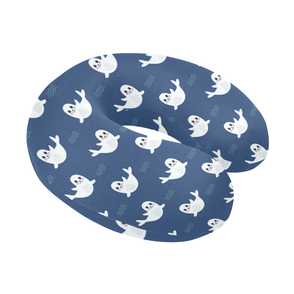 Cute white baby sea lion seal pattern U-Shaped Travel Neck Pillow