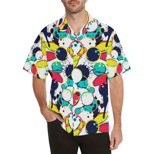 watercolor bowling ball pins Men's All Over Print Hawaiian Shirt