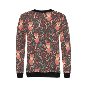 fox leaves mushroom pattern Women's Crew Neck Sweatshirt