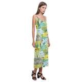Hand drawn windmill pattern V-Neck Open Fork Long Dress