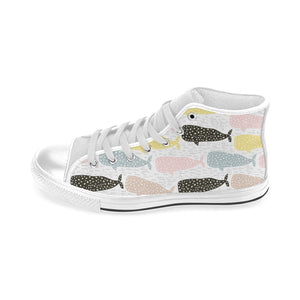 Whale dot pattern Men's High Top Canvas Shoes White