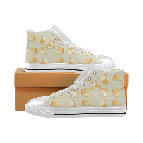 Cute fat shiba inu dog pattern Women's High Top Canvas Shoes White