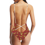 Saxophone cornet pattern red background Women's One-Piece Swimsuit