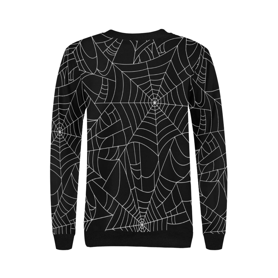 Spider web pattern Black background white cobweb Women's Crew Neck Sweatshirt