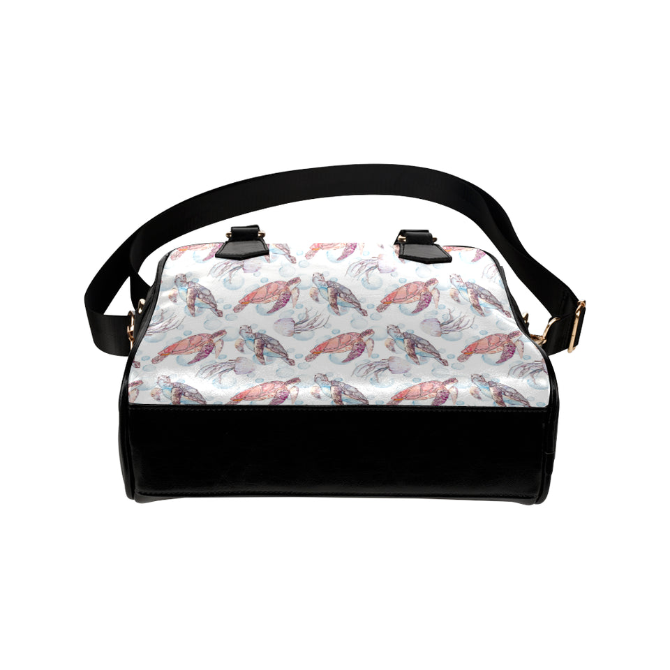 Watercolor sea turtle jellyfish pattern Shoulder Handbag