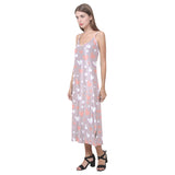 coral white heart pattern V-Neck Open Fork Long Dress