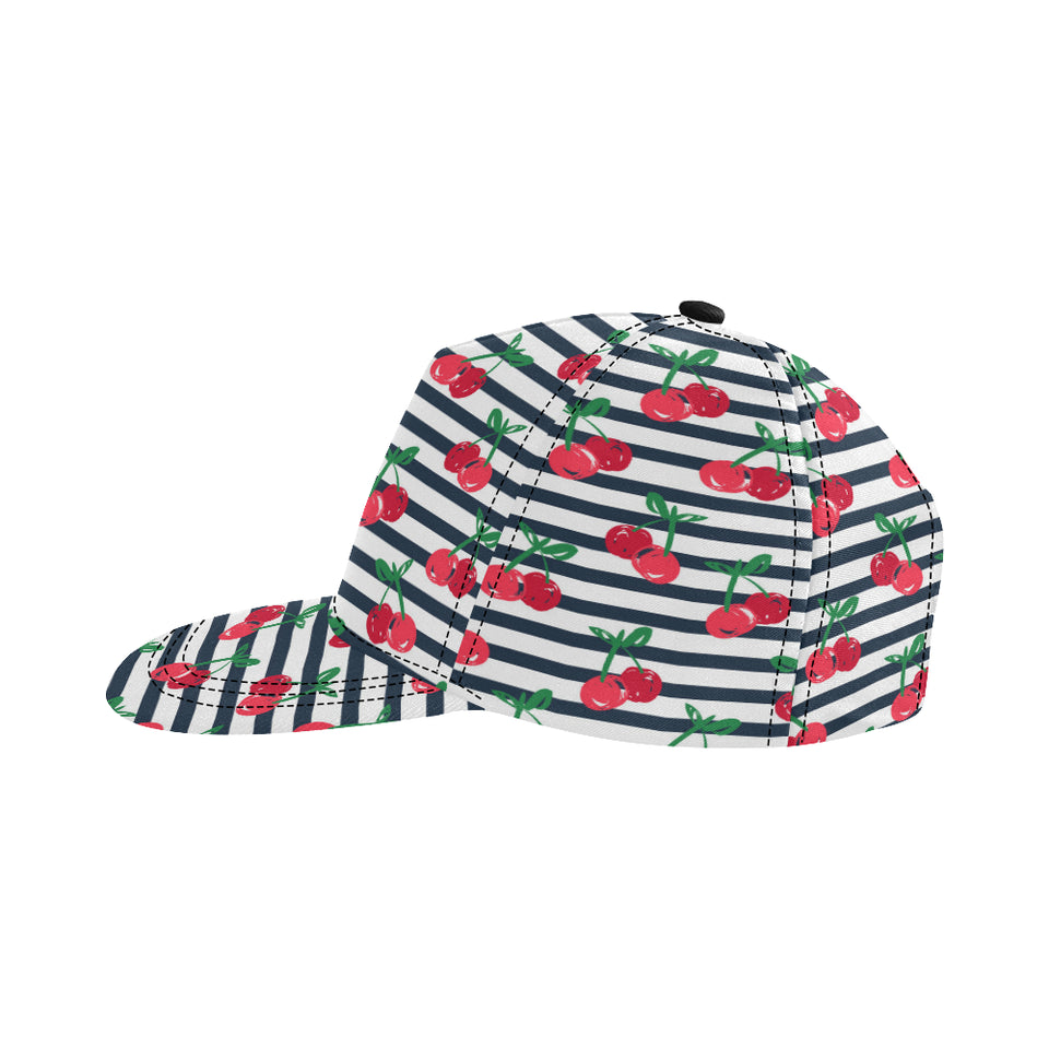 Hand drawn cherry pattern striped background All Over Print Snapback Cap