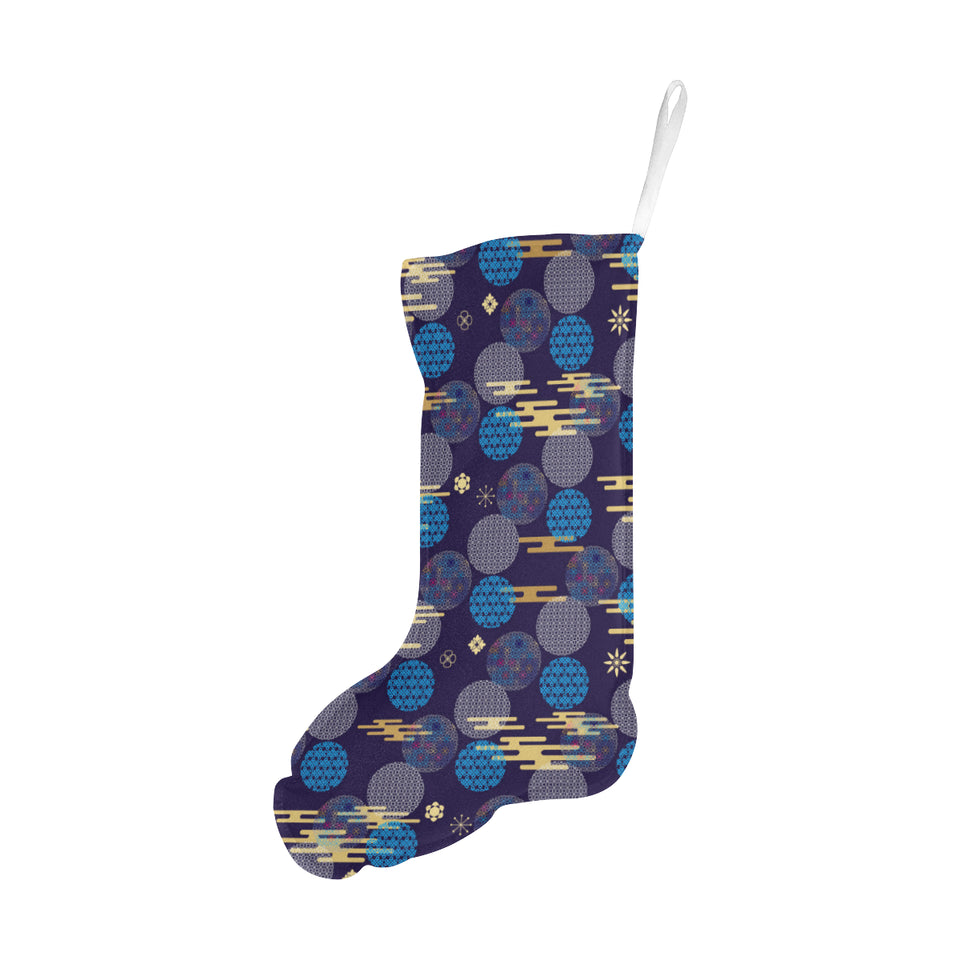 Blue japanese pattern cloud wave flower Christmas Stocking