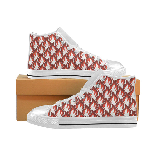Fire flame symbol design pattern Women's High Top Canvas Shoes White