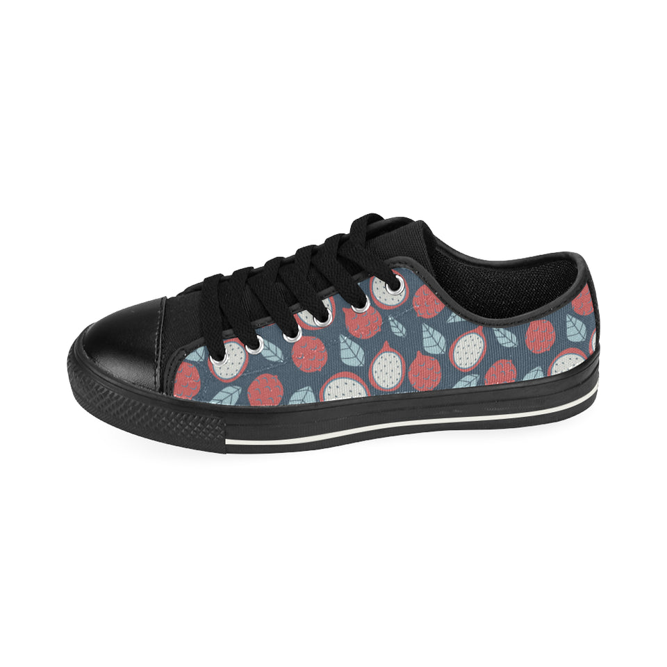 dragon fruits dark blue background Men's Low Top Canvas Shoes Black