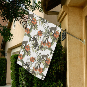 Monkey red hibiscus flower palm leaves floral patt House Flag Garden Flag