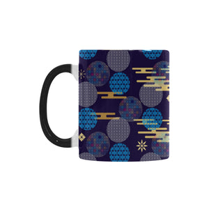 Blue japanese pattern cloud wave flower Morphing Mug Heat Changing Mug