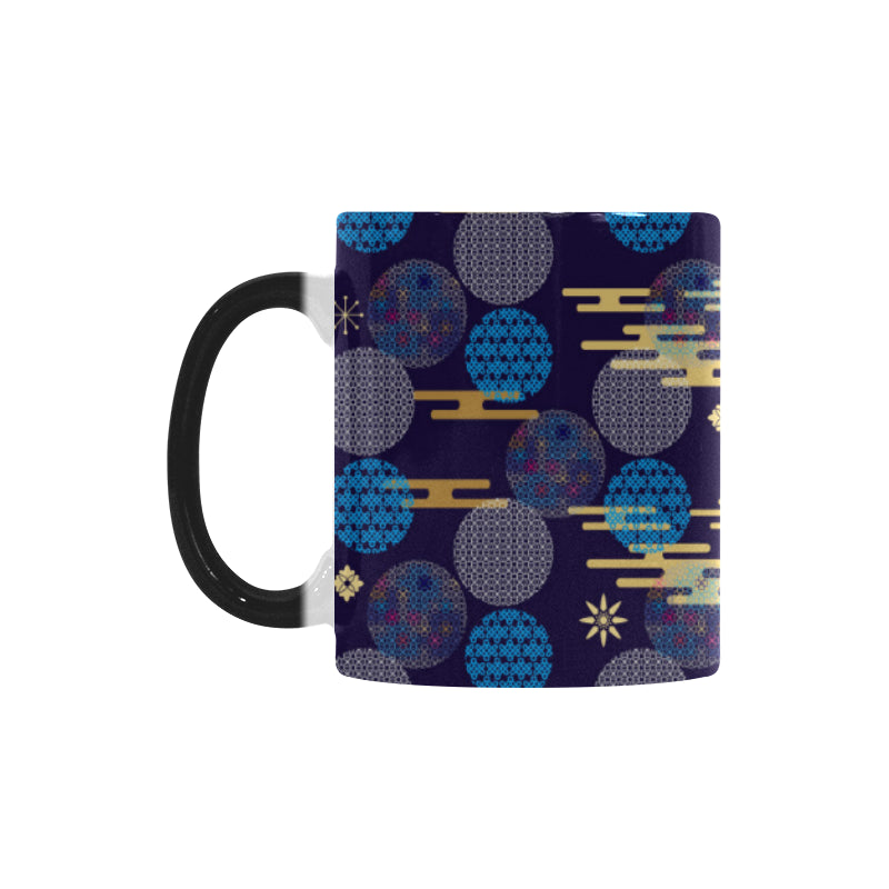 Blue japanese pattern cloud wave flower Morphing Mug Heat Changing Mug