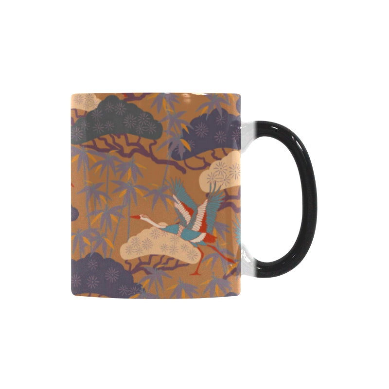 Bonsai bamboo stork japanese pattern brown theme Morphing Mug Heat Changing Mug