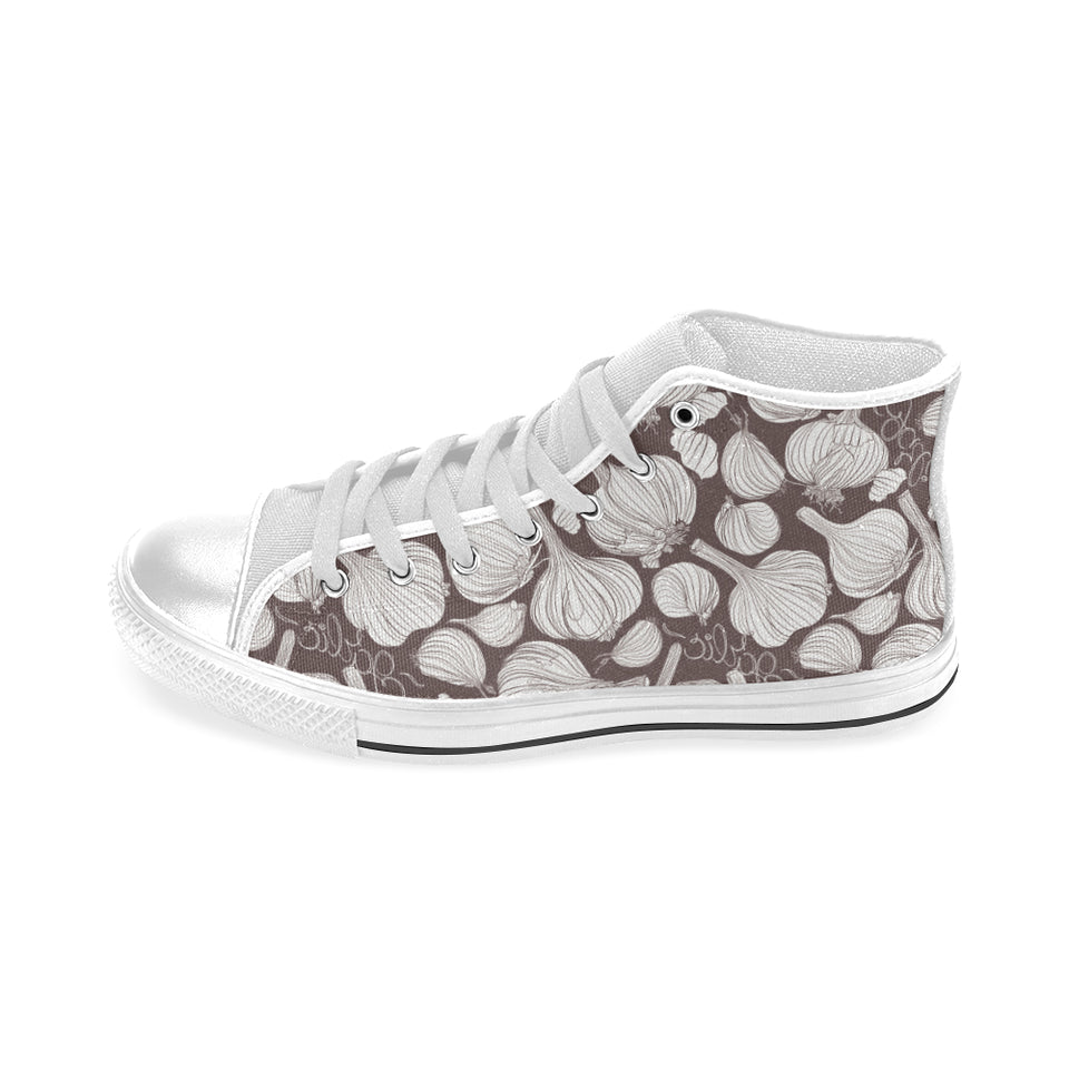 Garlic bulb dark background Men's High Top Canvas Shoes White