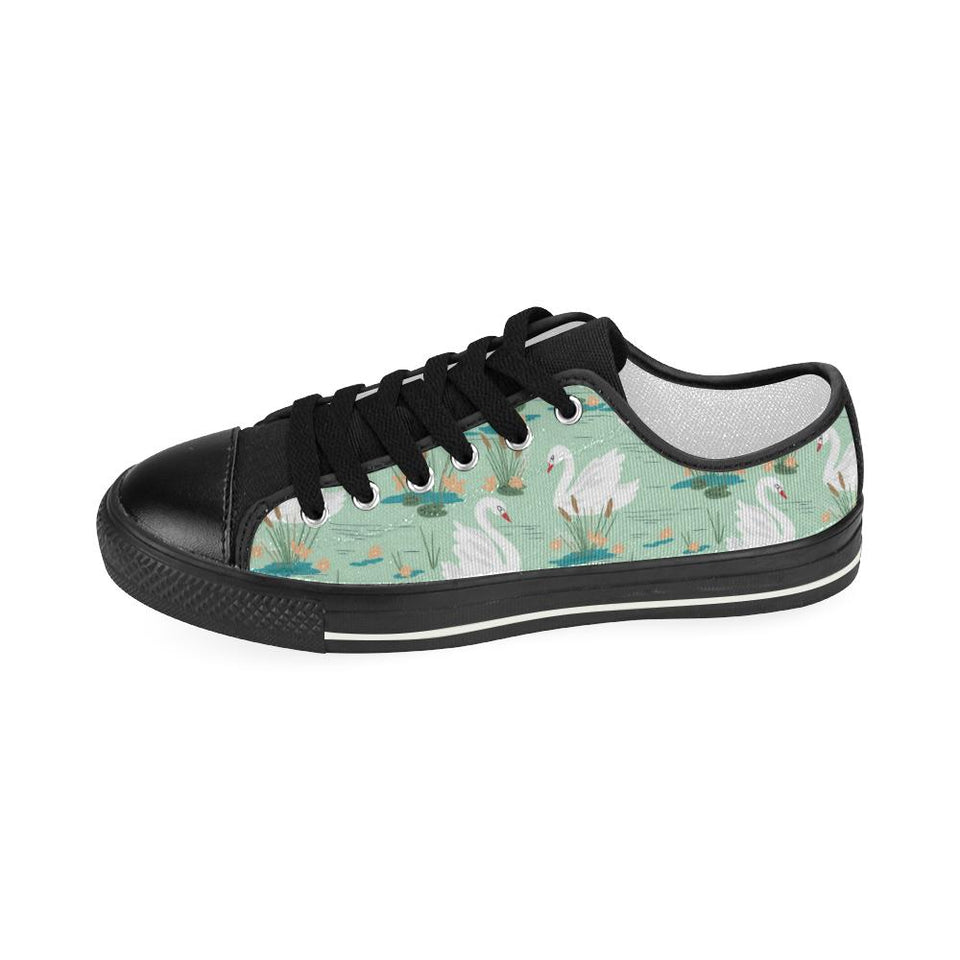 White swan lake pattern Kids' Boys' Girls' Low Top Canvas Shoes Black
