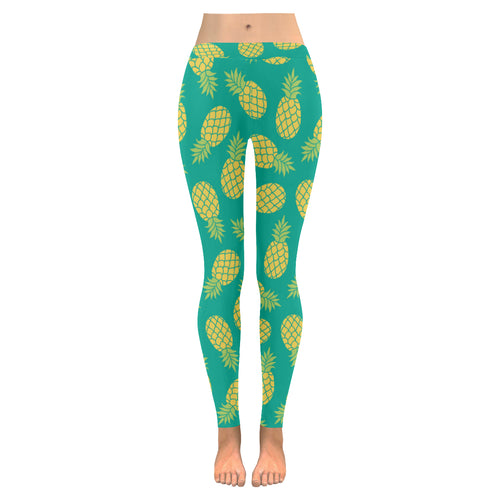 Pineapples pattern green background Women's Legging Fulfilled In US