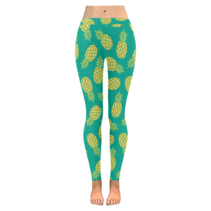 Pineapples pattern green background Women's Legging Fulfilled In US