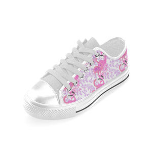 Pink flamingo flower pattern Men's Low Top Shoes White