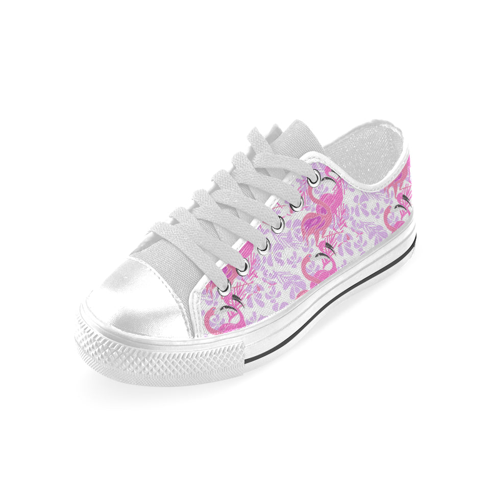 Pink flamingo flower pattern Men's Low Top Shoes White