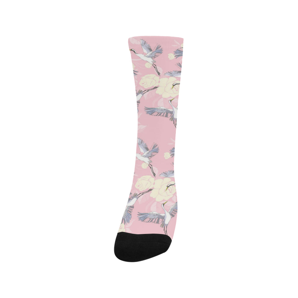 Japanese crane rose pattern Crew Socks
