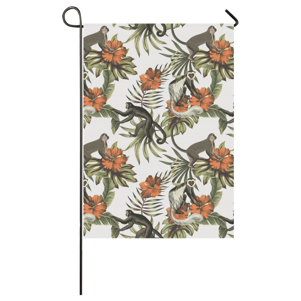 Monkey red hibiscus flower palm leaves floral patt House Flag Garden Flag