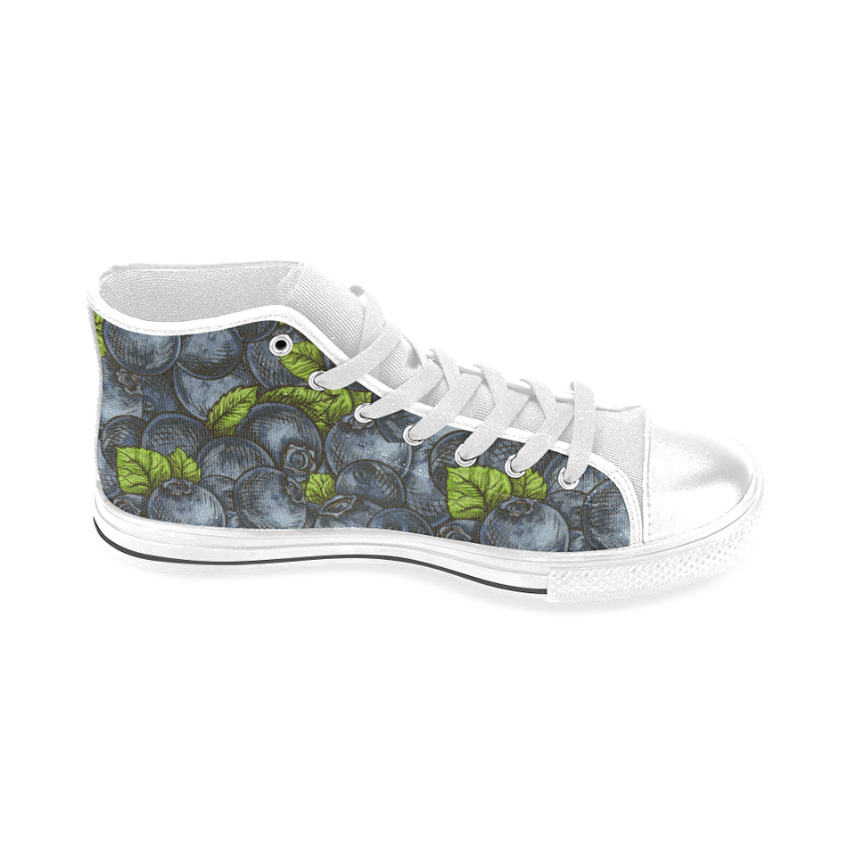 blueberry pattern Men's High Top Canvas Shoes White