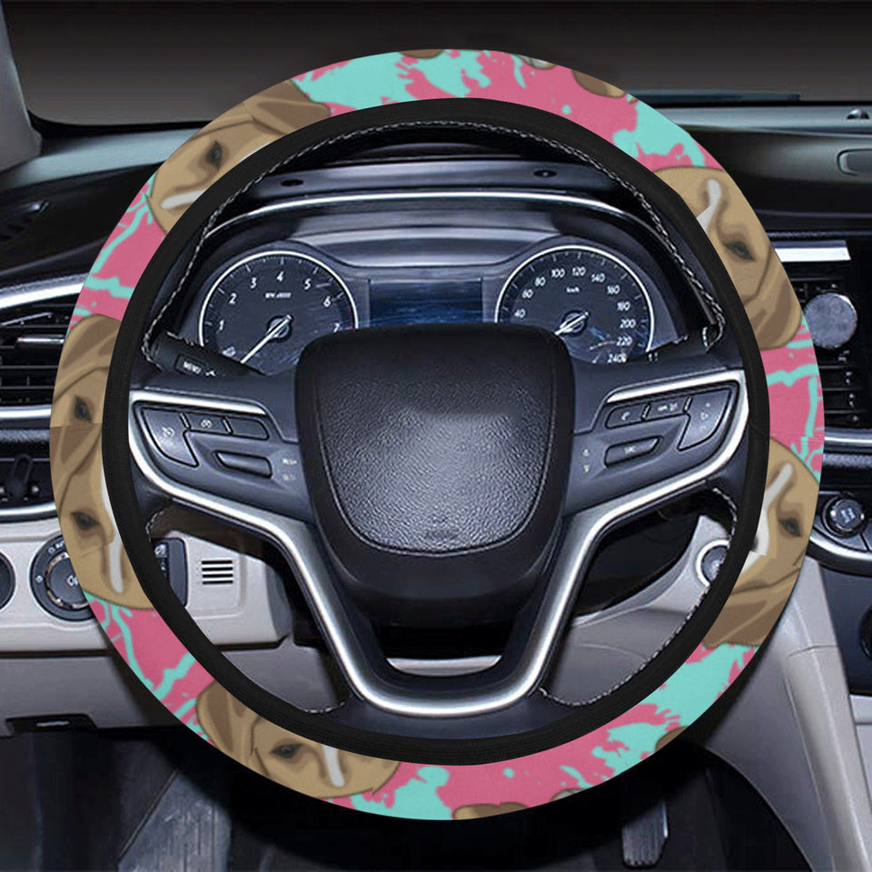 Beagle muzzles turquoise paint splashes pink patte Car Steering Wheel Cover