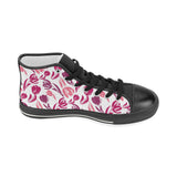 pink sketch tulip pattern Women's High Top Canvas Shoes Black