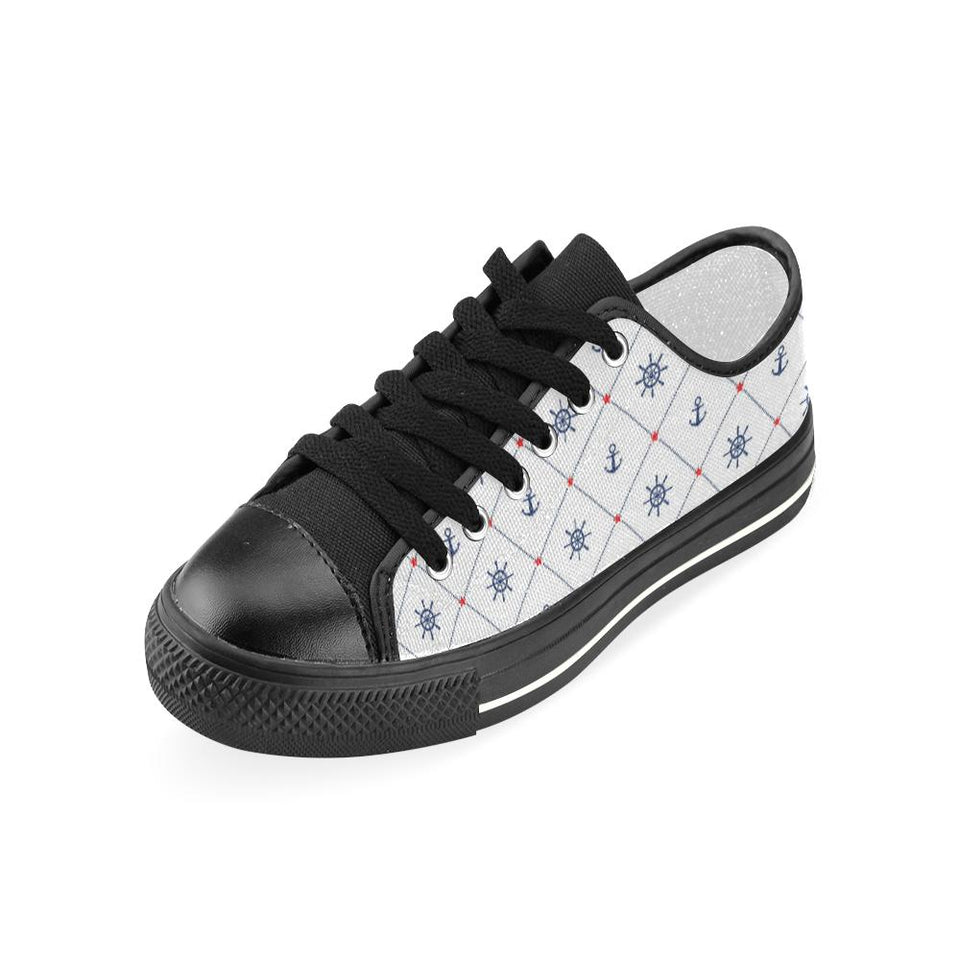 Anchor rudder nautical design pattern Kids' Boys' Girls' Low Top Canvas Shoes Black