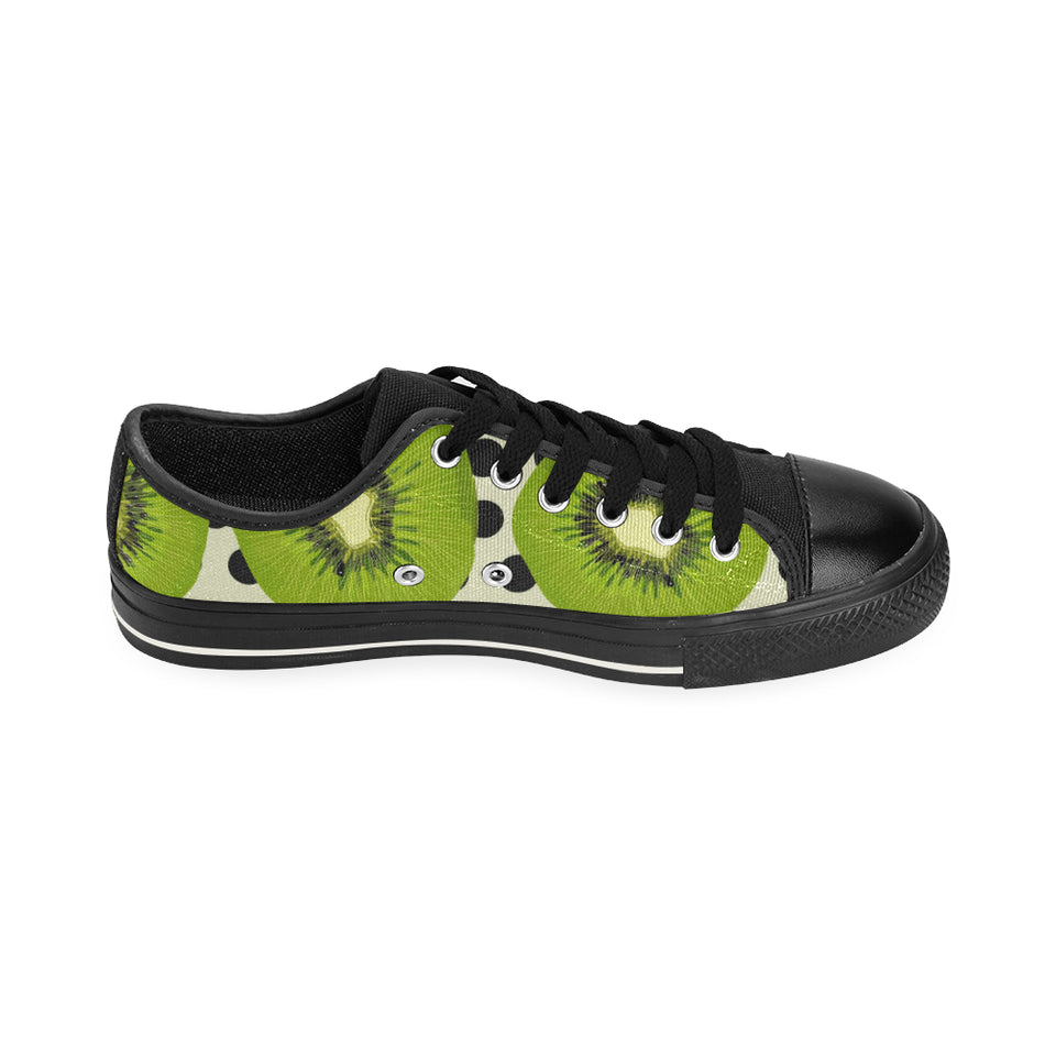 kiwi black dot background Men's Low Top Canvas Shoes Black