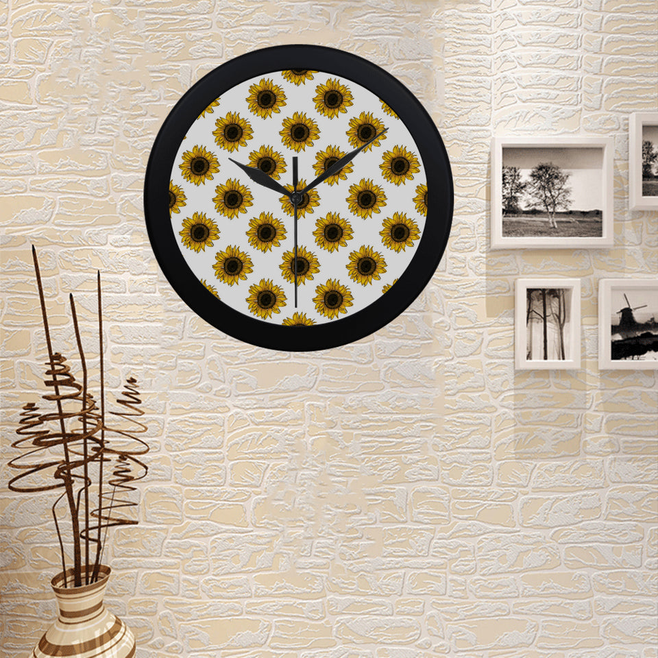 sunflowers design pattern Elegant Black Wall Clock