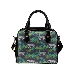 white bengal tigers tropical plant Shoulder Handbag