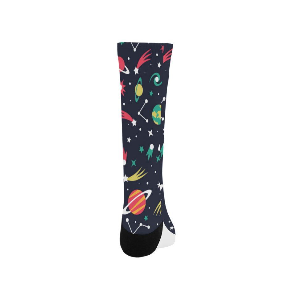 colorful space pattern planet star Crew Socks