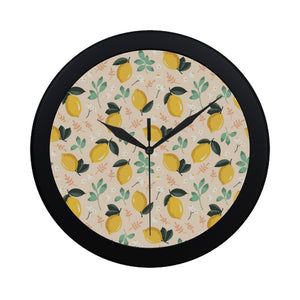 lemon flower leave pattern Elegant Black Wall Clock