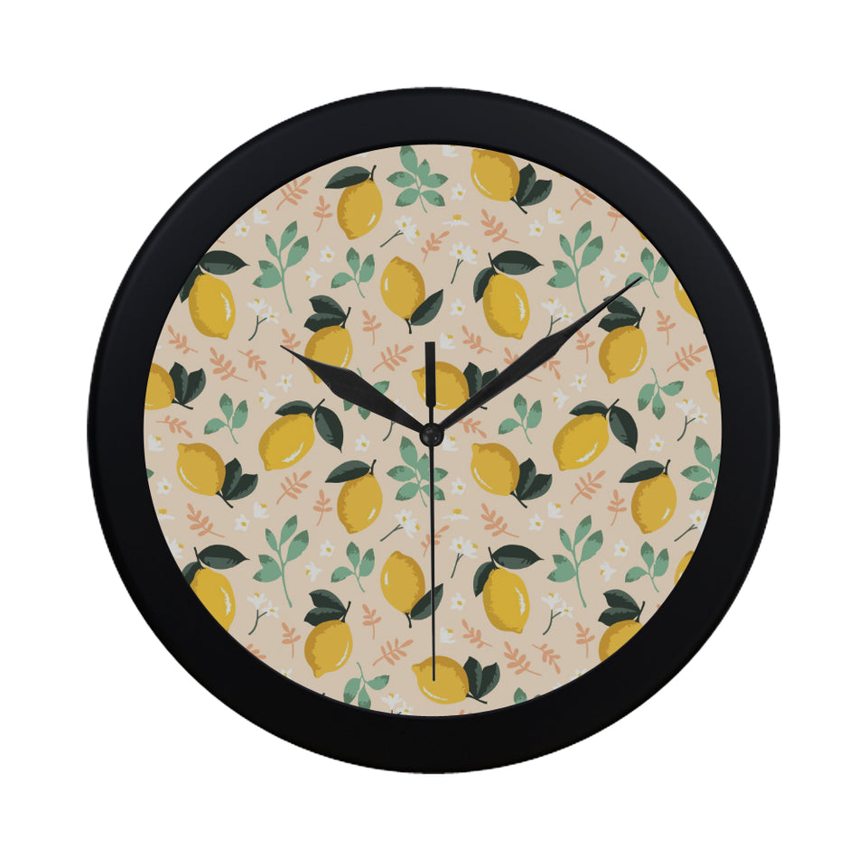 lemon flower leave pattern Elegant Black Wall Clock