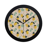 lemon flower leave pattern Elegant Black Wall Clock