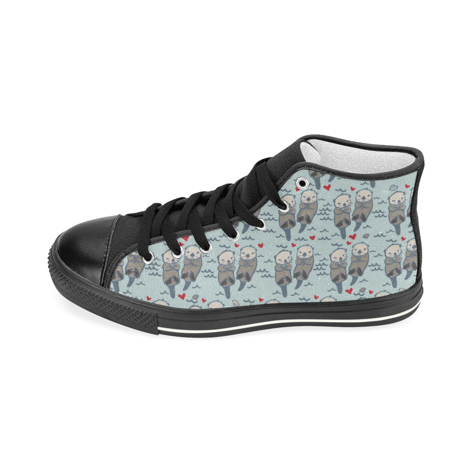 Lovely Sea Otter Pattern Women's High Top Canvas Shoes Black