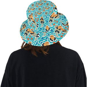 Cute sea otters fishe sea urchin pattern Unisex Bucket Hat