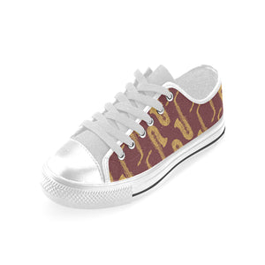 Hand drawn gold saxophone red background Men's Low Top Shoes White