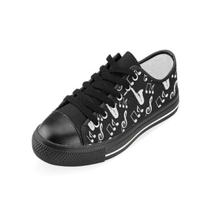 Saxophone music notes treble clef black white them Kids' Boys' Girls' Low Top Canvas Shoes Black